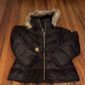 Girls Michael Kors Black Puffer Jacket with Faux Fur Trim